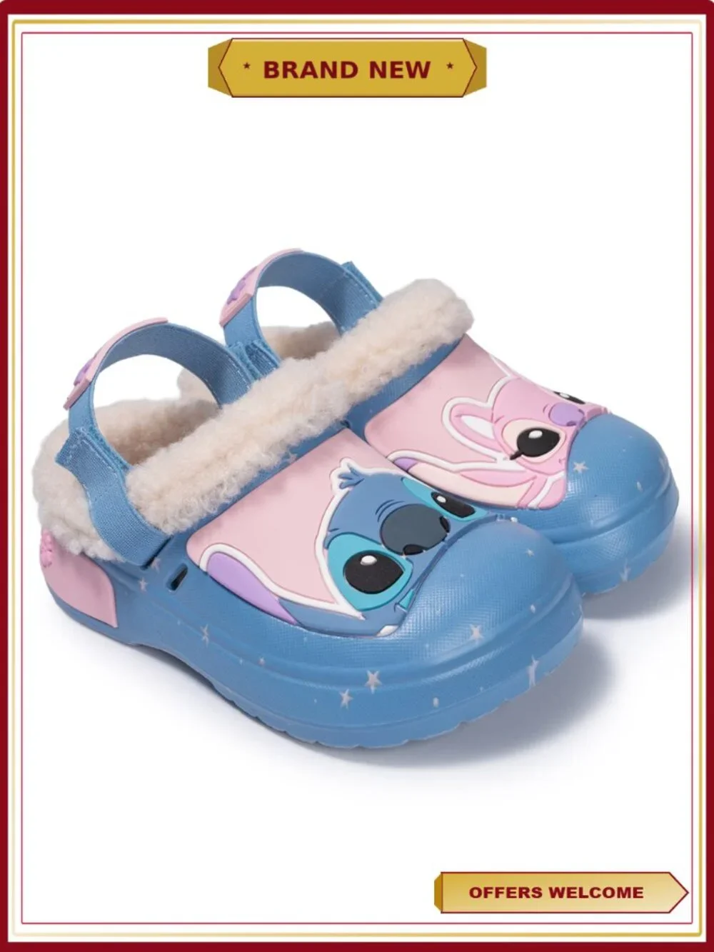 Toddler Stitch Faux Fur Lined Clog with Secure Backstrap, Slip-On, Ventilated,